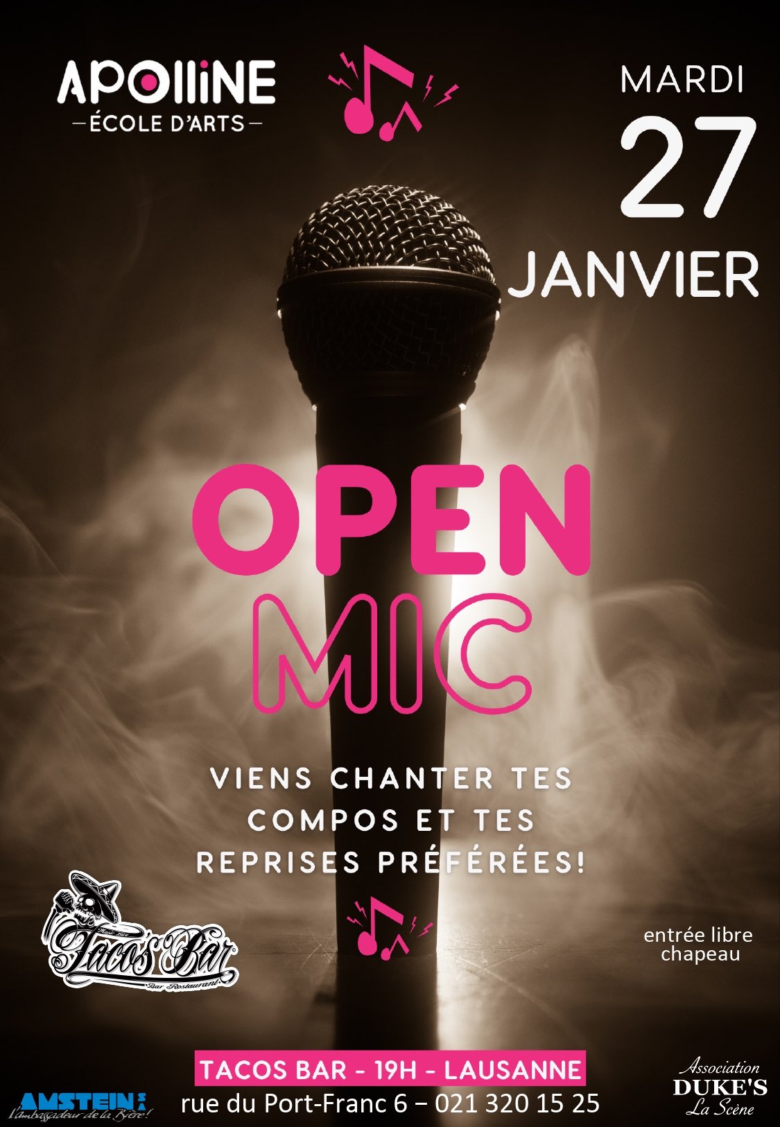 JANVIER 27 CONCERT + OPEN MIC ECOLE APOLLINE 2026